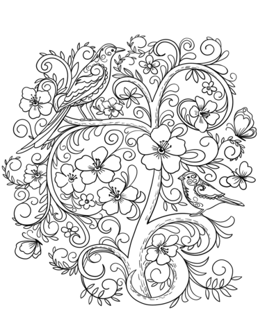 Larks In Flowers Coloring Page